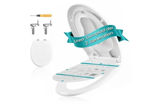SONGMICS WC-Sitz O-Form mit Kindersitz und Absenkautomatik - Praktischer WC-Sitz mit integriertem Kindersitz für die ganze Familie. Schnelle Montage und leises Schließen dank Softclose-Technologie. Robustes, antibakterielles Material für einfache Pflege und Langlebigkeit.