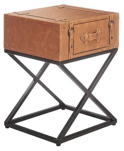 Kobolo Beistelltisch VALIGIA aus Metall und Holz - Eleganter Beistelltisch mit schwarzem Metallgestell und dekorativem Koffer aus Kunstleder. Ideal für jeden Einrichtungsstil, bietet praktischen Stauraum und verleiht Ihrem Raum eine stilvolle Note.