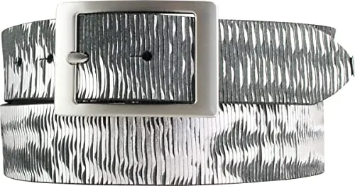 BELTINGER Herren-Gürtel aus Vollrindleder Metall-Optik mit Doppel-Schließe 4 cm | Leder-Gürtel Metallic-Look 40mm | Jeansgürtel für Herren 4cm | Schwarz Metallik 105cm