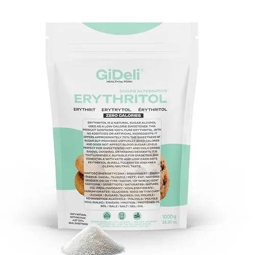 GiDeli Erythrit 1kg kalorienfreier Kristallzucker lebensmittel Ersatz als Vegane & zahnfreundliche Zucker Alternative