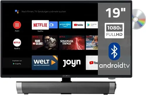 Reflexion TV LDDW19iSB+ - 19 Zoll Smart-TV für Wohnmobile, Testsieger mit HD-Auflösung, WLAN, Bluetooth und integriertem DVD-Player