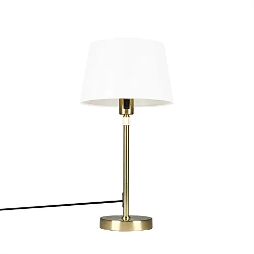 Qazqa Modern Tischlampe Gold mit verstellbarem weißen Lampenschirm - Tischlampe aus Messing, ideal für Wohnzimmer und Schlafzimmer, dimmbar mit E27 Fassung. Schickes Design trifft auf Funktionalität!