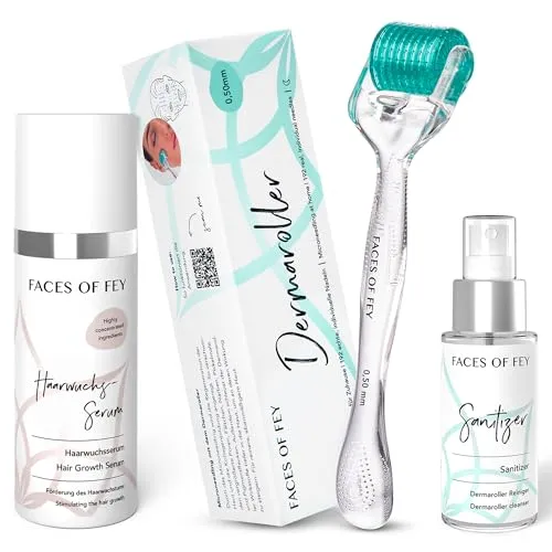 Produktbild FACES OF FEY Dermaroller für Haare – Microneedling Roller 0,5mm mit ECHTEN 192 Nadeln gegen Haarausfall