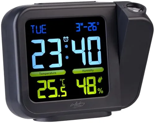 infactory Beamer-Wecker: 2er-Set Projektions-Wecker mit VA-Farbdisplay, Hygro-/ Thermometer (Deckenprojektionen, mit Deckenanzeige, Digitale Wanduhr)