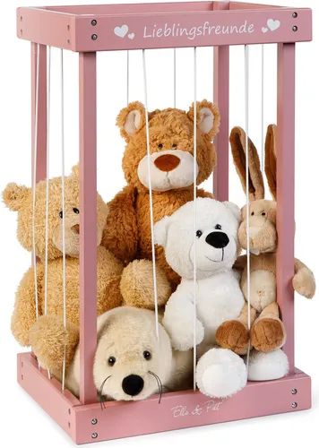 ELLA & PIET® Spielzeugtruhe Plüschtier-Box aus Holz - Matratzen und Spielzeugaufbewahrung in einem, ideal für die ordentliche Lagerung von Kuscheltieren und Spielzeug, stilvolles Design in Altrosa.