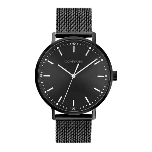 Calvin Klein Analog Quarzuhr für Herren Kollektion MODERN MESH mit Schwarzes Edelstahl-Mesh-Gliederarmband - 25200046