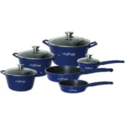 12-Teilig Kochtopf Set Induktion Kochtöpfe Diamant Topf Induktion Alu Guss Töpfe Deckel Handschuhe Blau - Blau