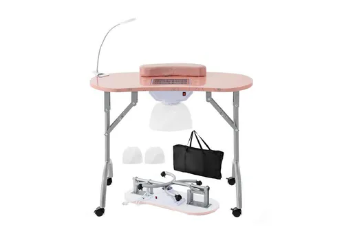 GOPLUS Faltbarer Maniküretisch mit Absaugung und LED-Lampe - Rosa - Professioneller Nageltisch mit integriertem Staubsammler für eine saubere Arbeitsfläche. Die flexible LED-Lampe bietet 3 Farbmodi und 9 Helligkeitsstufen zur optimalen Beleuchtung Ihrer Nagelarbeiten.