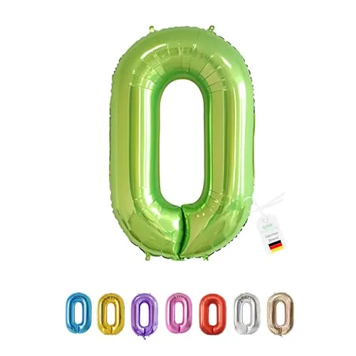LITTLE BIRTHDAY | Zahlen Luftballon | Folienballon | Helium Gas Balloon Ballon | 101 cm | 0 1 2 3 4 5 6 7 8 9 in vielen Farben | Geburtstag | Kindergeburtstag | Deko | grün 0