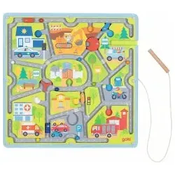 Magnetlabyrinth Kleine Stadt, per St - Gesellschaftsspiel für Kinder, fördert Feinmotorik und Konzentration durch spielerisches Verkehrswissen in einer bunten Stadt.