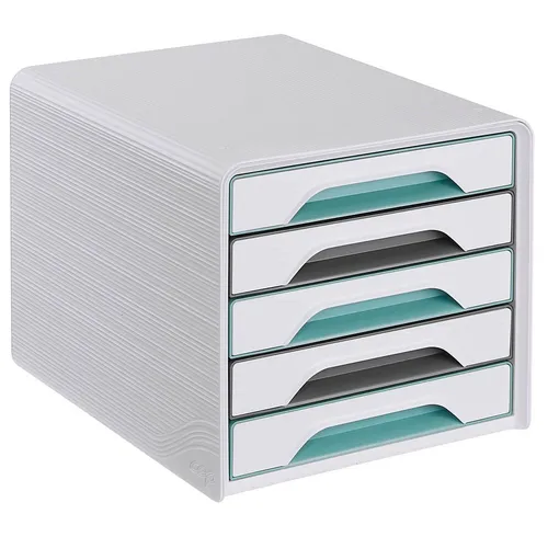 cep Schubladenbox Smoove DIN A4 - 5 Schubladen in Weiß/Grau/Grün - Ablagesysteme für Ordnung und Übersicht, ideal für Büro oder Zuhause mit stilvollem Design und praktischen 5 Schubladen.