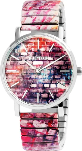 Raptor Quarzuhr Colorful Edition mit Edelstahlzugarmband - Stylische Armbanduhr mit 3 ATM Wasserdichtigkeit und buntem Zifferblatt, ideal für modebewusste Damen.