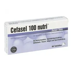 Cefasel 100 nutri Selen-tabs - Arzneimittel zur Unterstützung des Immunsystems und für schöne Haare und Nägel, enthält essentielles Selen zur Vorbeugung von Mangelerscheinungen.