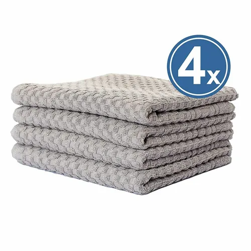 Handtuch Frottiertuch 50x100 grau 100% BW Griechenbordüre & Waffelmuster 4 x