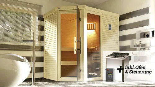 Weka Designsauna Cubilis 1 Rundumsorglospaket 7,5 kW - Massivholzsauna mit 45 mm starken Blockbohlen, eleganter Graphit-Optik und inkl. Lieferung & Montage - ideal für entspannende Saunagänge zu Hause.