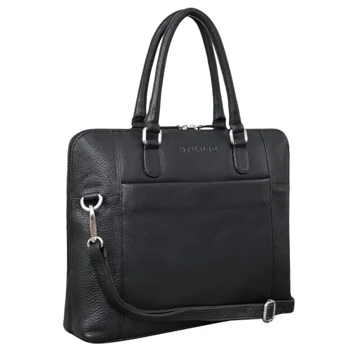 STILORD 'Latoya' Arbeitstasche elegant Leder Bürotasche Aktentasche Damen Herren Henkeltasche Vintage Echtleder aufsteckbar, Farbe:schwarz