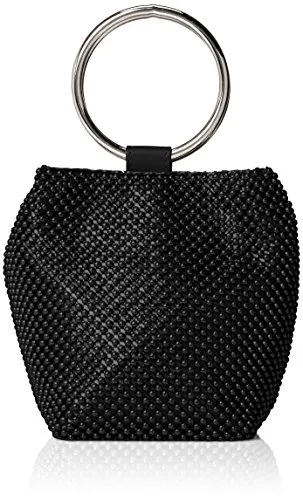 Jessica McClintock Damen Womens Gwen Ball Mesh Ring Wristlet Pouch Clutch Handtasche, Schwarz