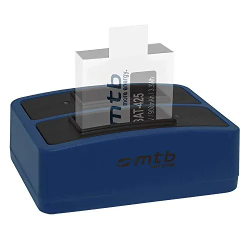 Dual-Ladegerät (USB) für Rollei Actioncam 425, 426 (4K 2160p) - inkl. Micro-USB-Kabel (2 Akkus gleichzeitig ladbar)