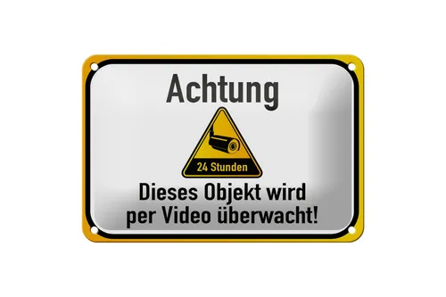 Blechschild Hinweis 18x12 cm Achtung Objekt videoüberwacht Deko Schild