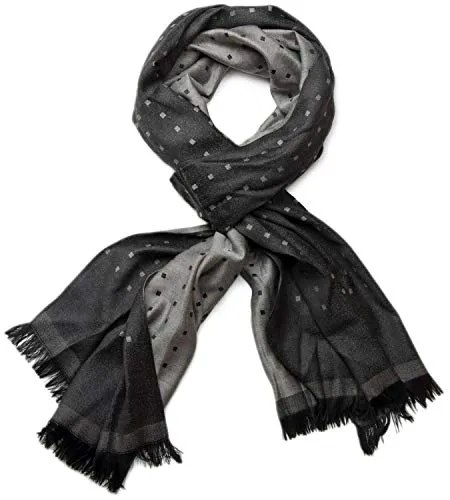 styleBREAKER Unisex weicher langer Schal mit Fransen und dezentem Quadrate Muster, Geometrisch gemustert, Tuch 01018051, Farbe:Schwarz-Grau