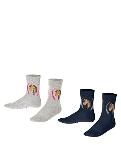 FALKE Unisex Kinder Socken Horse Multipack K So Baumwolle, 2 Paar für kleine Pferdefans - Socken für Mädchen aus nachhaltiger, atmungsaktiver Baumwolle im Doppelpack, ideal für den ganzen Tag, rutschfeste Passform und hoher Tragekomfort.