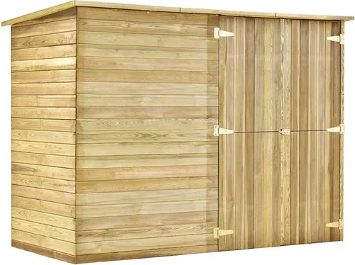 vidaXL Garten-Gerätehaus aus Kiefernholz 232 x 110 x 170 cm - Platzsparender Schuppen für Fahrräder und Gartengeräte, aus imprägniertem Kiefernholz, wetterbeständig mit Doppeltür für einfachen Zugang.