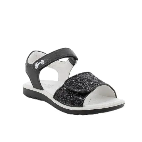 Primigi PRI58873 Nero/Nero - Mädchen Sandalen Größe EU 28 - Babyschuhe mit offenem Schnitt für optimale Belüftung, ideal für warme Tage. Diese glitzernden Sandalen bieten Komfort dank Klettverschluss und hochwertigem Leder-Innenmaterial.