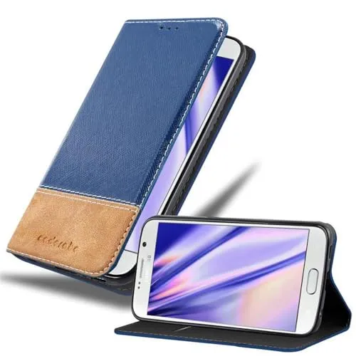 Cadorabo Hülle kompatibel mit Samsung Galaxy S6 aus Premium Kunst Leder Flip Klappbare Stoßfeste Magnetische [Standfunktion] [Kartenfächern] Cover Hülle für Galaxy S6 Tasche in Blau