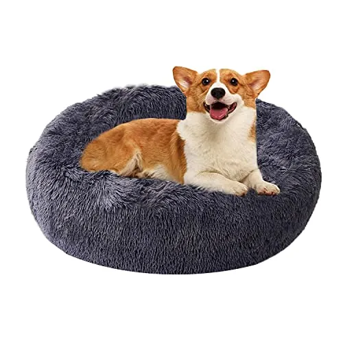 Queta Deluxe-Haustierbett,für Katzen und kleine bis mittelgroße Hunde,Leicht zu reinigen,Bett für Haustiere in Doughnut-Form 60cm grau