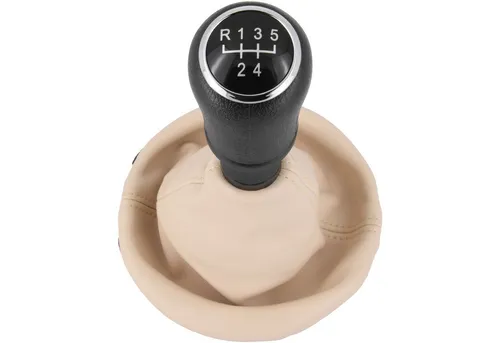 RECAMBO Schalthebel Schaltknauf, Schaltsack, Wahlhebel, Kappe für VW T5, 2003-2015, Plug & Play, Auto Schalthebel Schaltmanschette, Beige - schwarz