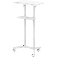 Costway Höhenverstellbares Stehpult mit Rollen - Weiß - Flexibles Podium für öffentliche Reden, höhenverstellbar von 104,5 bis 128,5 cm. Mit Ablagefach und Getränkehalter für Ordnung. Leicht beweglich durch feststellbare Rollen für ungestörte Auftritte.