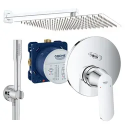 Grohe und Jowi Duscharmatur Eurosmart Cosmopolitan Unterputz Duschsystem, Kopfbrause Regendusche (Unterputz-Duschsystem) Fertigmontageset: Bedienungshebel aus Metall, Rosette aus Metall silberfarben 36 cm