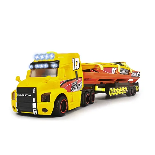 Dickie Toys Sea Race Truck Schwertransporter - großer LKW mit Anhänger und Boot, Licht und Sound, ideal für spannende Wasserspiele ab 3 Jahren