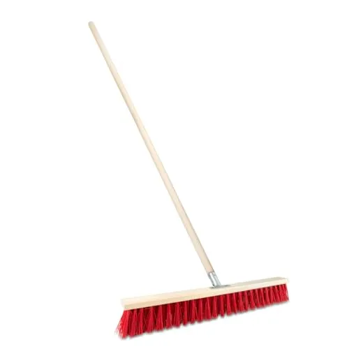 Straßenbesen mit Stiel Holz draußen Gartenbesen Industriebesen Robuster Outdoor Besen mit Stabilen Borsten für Hof Garten und Gehwege (60 cm mit 130 cm Holzstiel Ø 28)