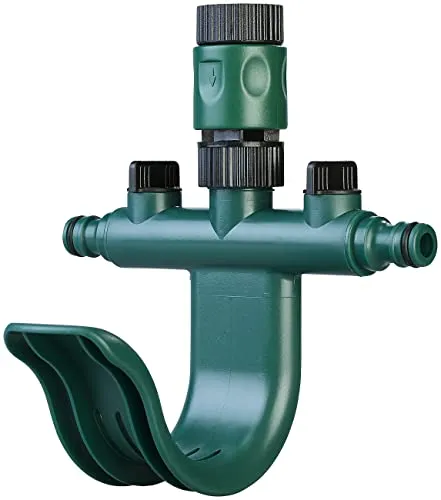 Royal Gardineer Schlauchverteiler: Regulierbarer 2-Fach-Wasserverteiler mit praktischer Schlauchhalterung (Schlauch-Halter, Wasserschlauchhalter, Bewässerungscomputer)