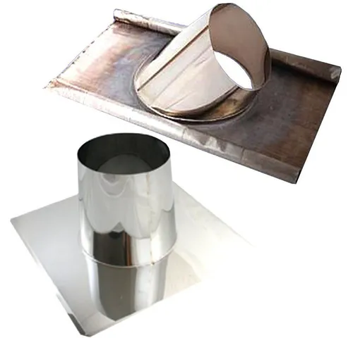 Schornstein-Zentrallager Dachdurchführung Dachdurchführung DW 150 Öffnung oben Ø 230 mm inkl. Regenkragen, Edelstahl, Ø 15 cm, inkl. Regenkragen, wahlweise mit Bleirand