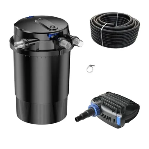 AquaOne Teichfilter Set mit Teichpumpe I Filteranlage CPU-30000 für einen Teich bis 60.000 Liter I Komplettset mit UV Lampe Eco Pumpe 70 Watt Teichschlauch Nr. 49