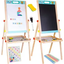 Malplay Holz Kreidetafel mit Kreide und Magneten für Kinder – 85 cm Stehende Maltafel