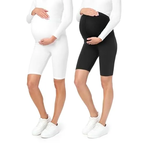 Be Mammy Umstandsleggings 2Pack - Kurze Baumwollleggings mit elastischem Bund - Umstandsmode, 2-teiliges Set in Schwarz/Weiß, ideal für Komfort und Stil während der Schwangerschaft.