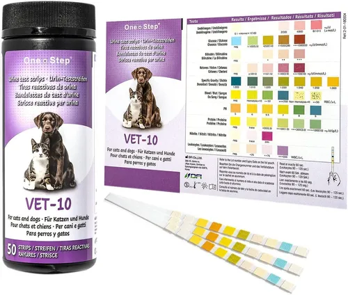Urinteststreifen für die Tiermedizin - 50 Stück mit 10 Indikatoren - Tests & Teststreifen für Katzen, Hunde und Kleintiere. Einfache Anwendung und präzise Auswertung dank separater Farbkarte. Ideal für regelmäßige Gesundheitskontrollen und zur Früherkennung von Krankheiten.