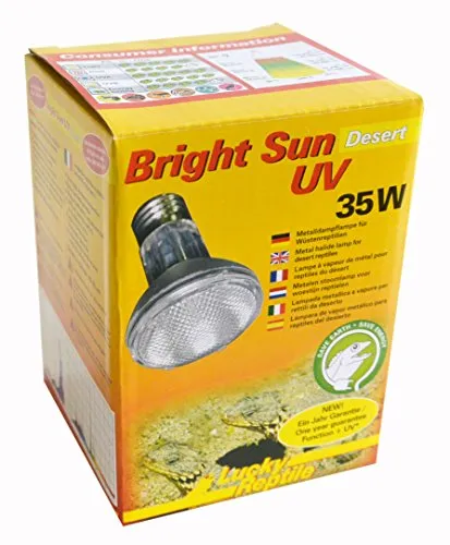Lucky Reptile Bright Sun UV Desert 35W - All-in-One UV-Strahler - Zubehör für Terrarien mit optimiertem Licht- und Wärme-Spektrum für Wüstenreptilien, bietet eine Lebensdauer von über 6000h und bringt die Sonne ins Terrarium.