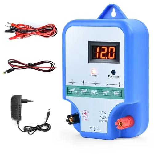 YYYuYong Weidezaungerät 230V Elektrischer mit LED Anzeige Weidezaungerät 12V für 15 KM Reichweite 2J Weidezaungerät Wasserdicht für Schutz von Nutztieren, Haustieren, Geflügel, Hausweide, Gärten