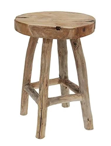 Spetebo Massiver Teak Holz Hocker 42 cm in beige von Spetebo