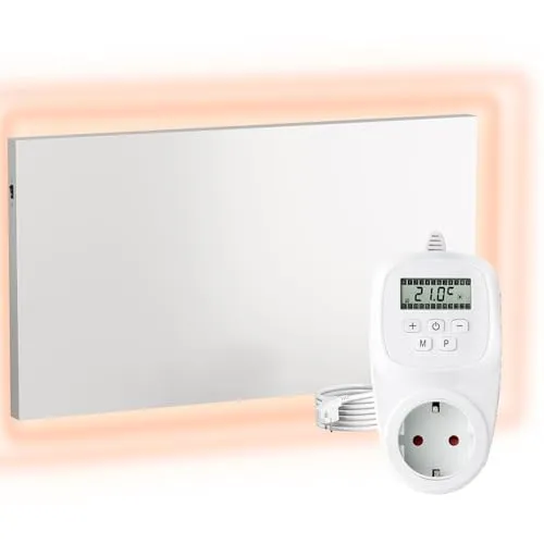 UMBRELLA® H500 Infrarotheizung Heizpaneel 500W 45x90cm Carbon Crystal rahmenlos Wand/Decke IP20 TÜV/GS Überhitzungsschutz 98% 70-90°C 100.000h energiesparend inkl. Plug-in TH12 Thermostat (7 Tage)