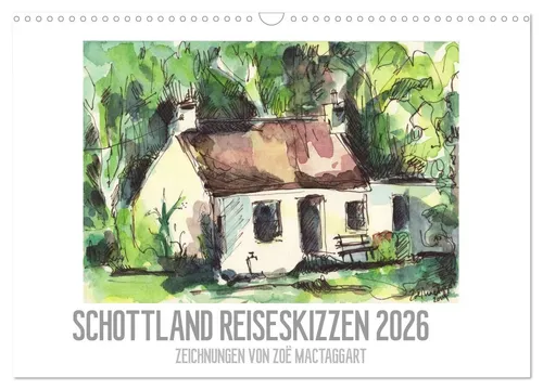 Schottland Reiseskizzen (Wandkalender 2026 DIN A3 quer), CALVENDO Monatskalender