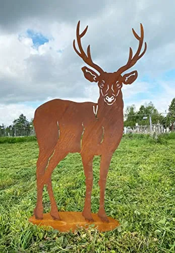 Hirsch XXL nach vorne 150x85cm Edelrost Gartendeko Rost Metall Rostfigur REH Kitz Tier von Steinfigurenwelt