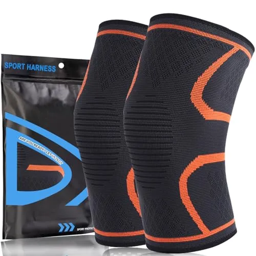 home harbor 2 x Kniebandage Set für Damen/Herren,Sport Kniebandage,Einstellbare Kniestütze,Atmungsaktive Knee Support für Sport,orange,S