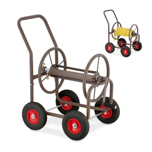 Schlauchwagen mit 4 Reifen - Gartenschlauchwagen Schlauchtrommel - Robuster Schlauchwagen aus Stahl, ideal für den Außenbereich, mit 4 Reifen für einfache Mobilität und eine Herstellergarantie von 1 Jahr.