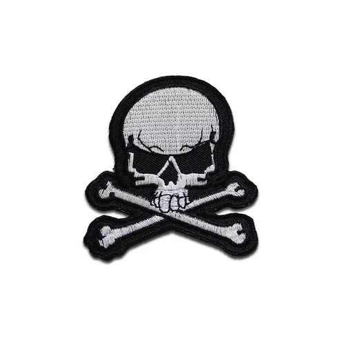 Aufnäher / Bügelbild - Totenkopf Biker Skelett - weiß - 7 x 8 cm