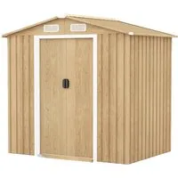 Costway Metall Gerätehaus Natur 196 x 142 x 186 cm - Geräumiger Metall-Geräteschuppen mit 3,7 m³ Stauraum für Fahrräder, Rasenmäher und Werkzeuge. Vielseitig einsetzbar und mit sicheren Schiebetüren ausgestattet. Ideal für Ihre Outdoor-Aufbewahrung!